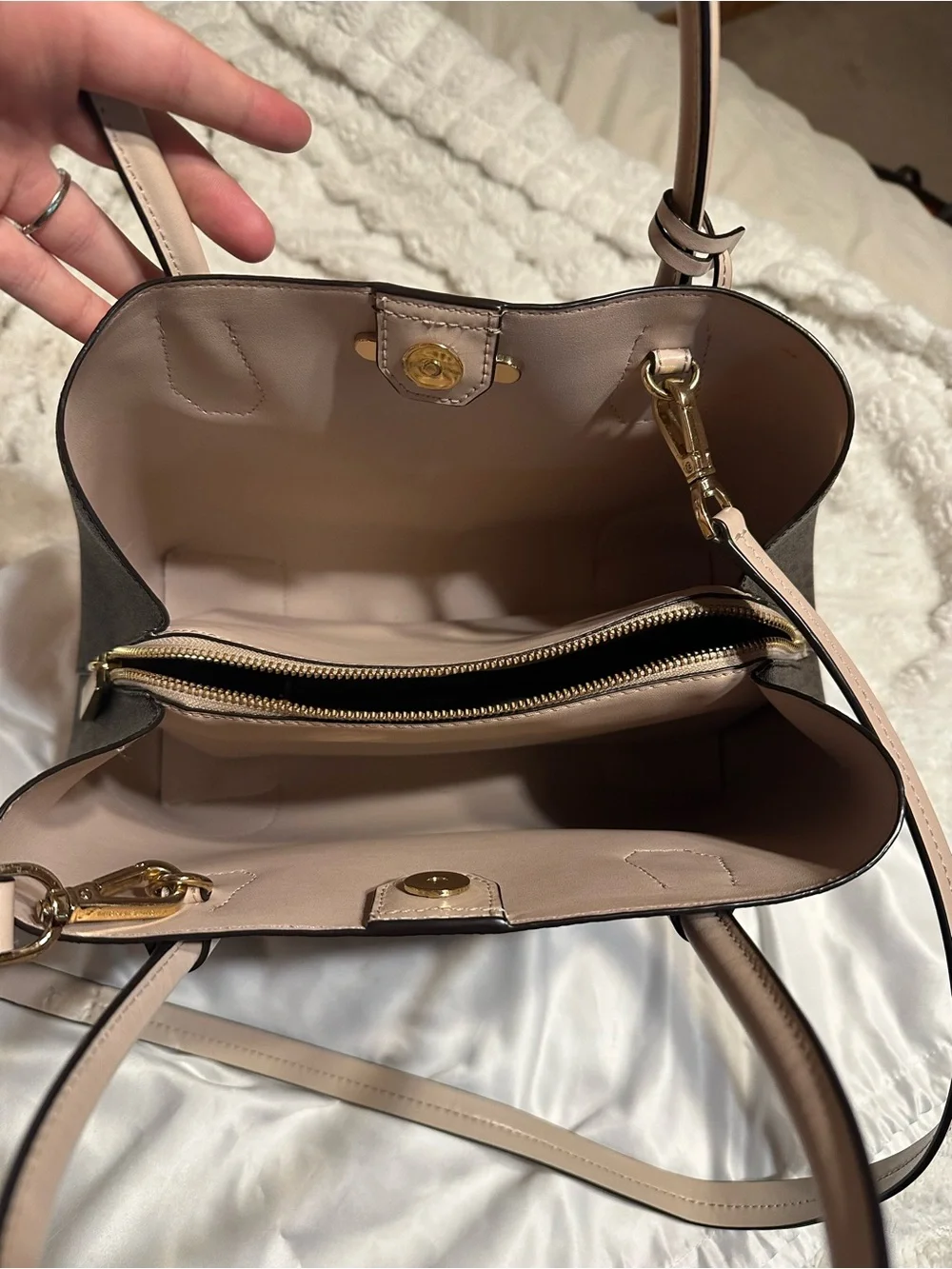Michael Kors Dark Brown Monogram Tote with Blush Trim